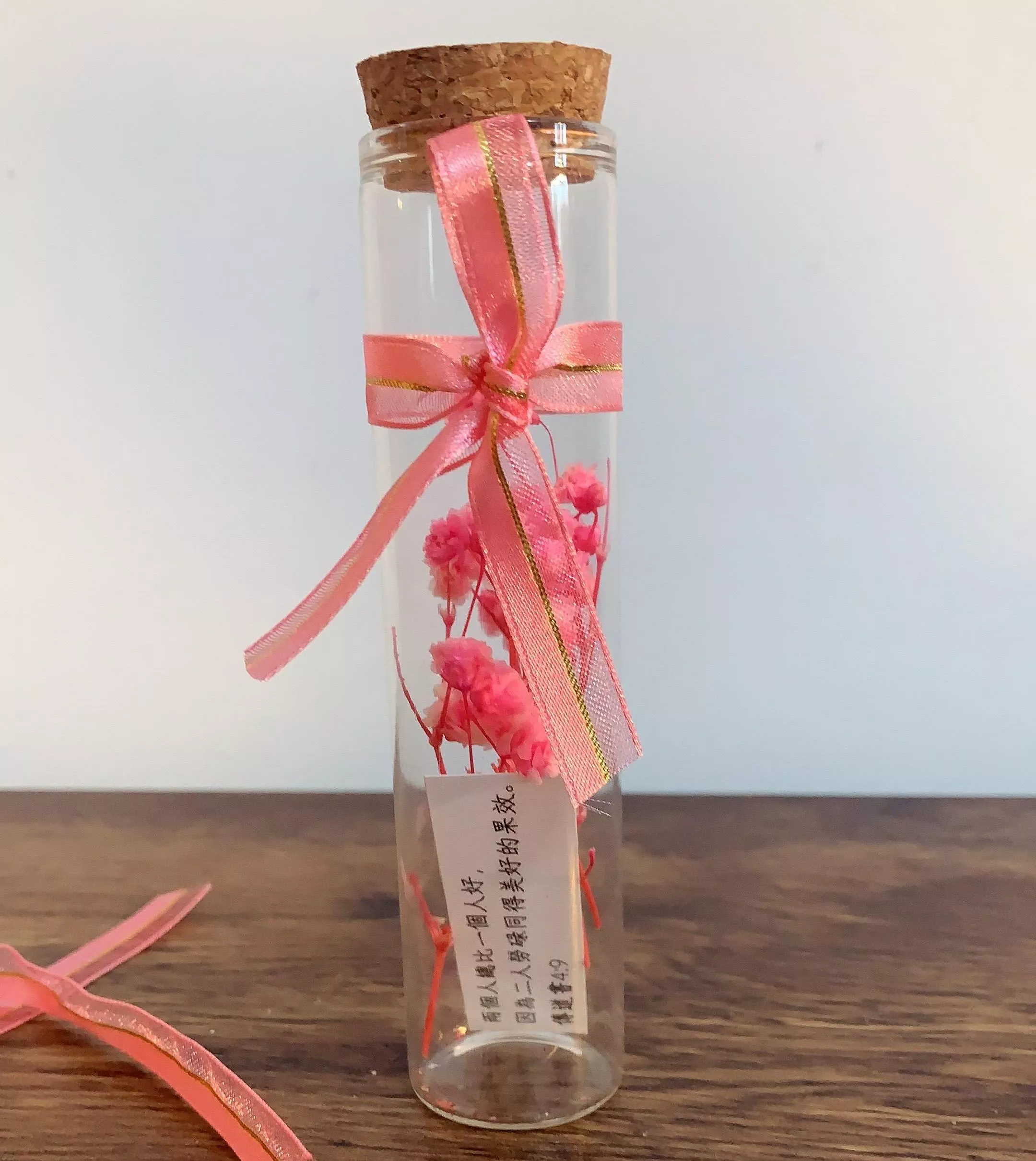 甜蜜粉紅色滿天星永生花玻璃瓶