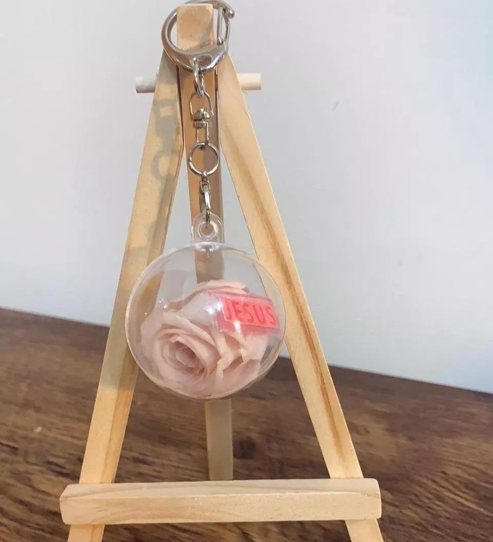 粉紅玫瑰永生花吊飾 Jesus