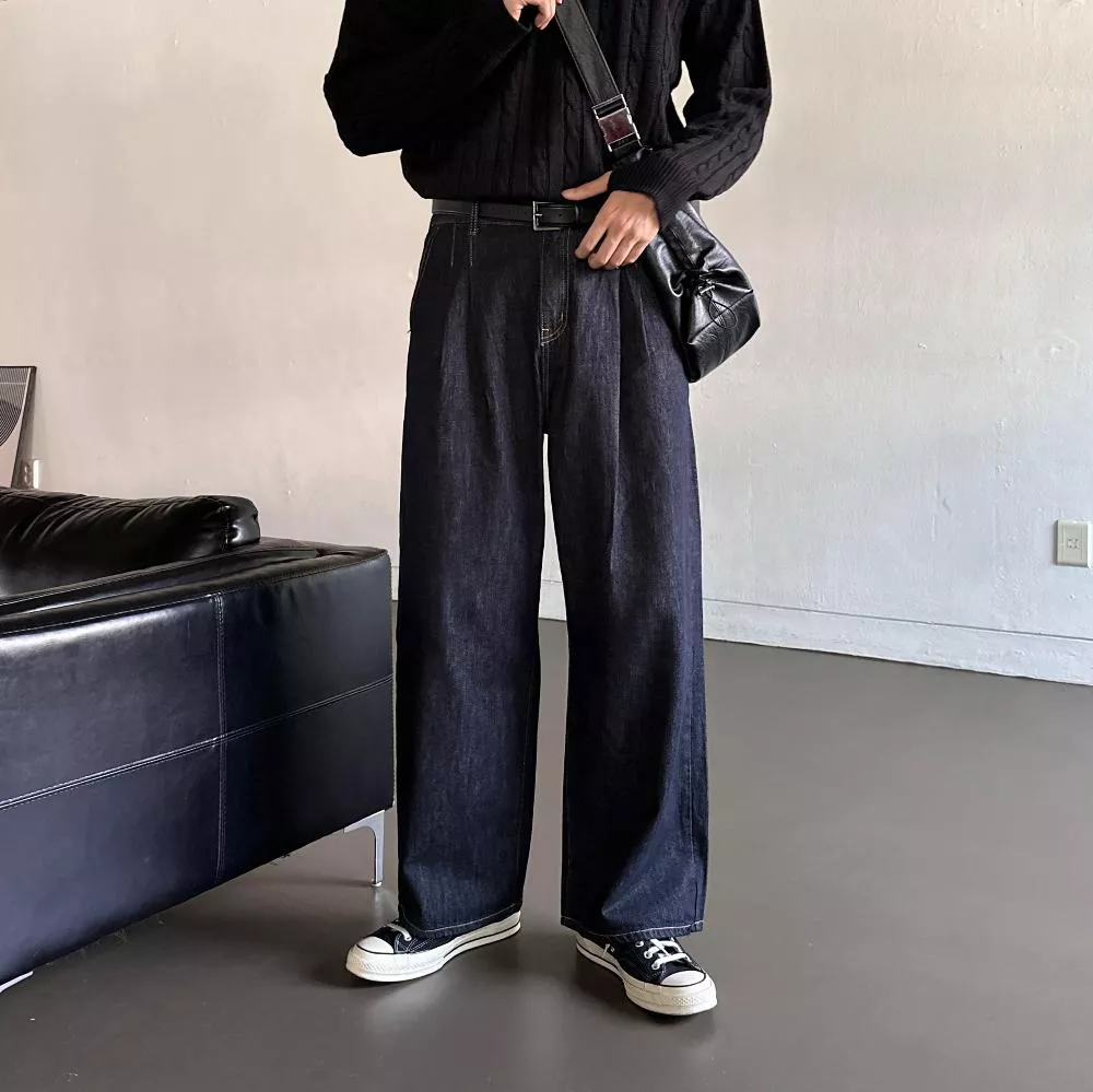 𝕐ℕ 𝕊𝕋𝕌𝔻𝕀𝕆|🇰🇷 縫製兩褶原色寬牛仔褲（2Color）