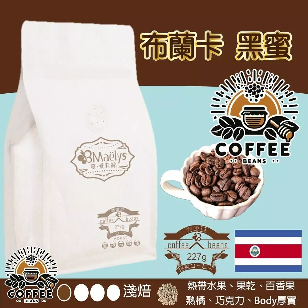 【Maelys】咖啡豆/布蘭卡-黑蜜-奇里波山谷里瓦斯人處理廠芒果莊園/哥斯大黎加/黑蜜/淺焙/半磅227g