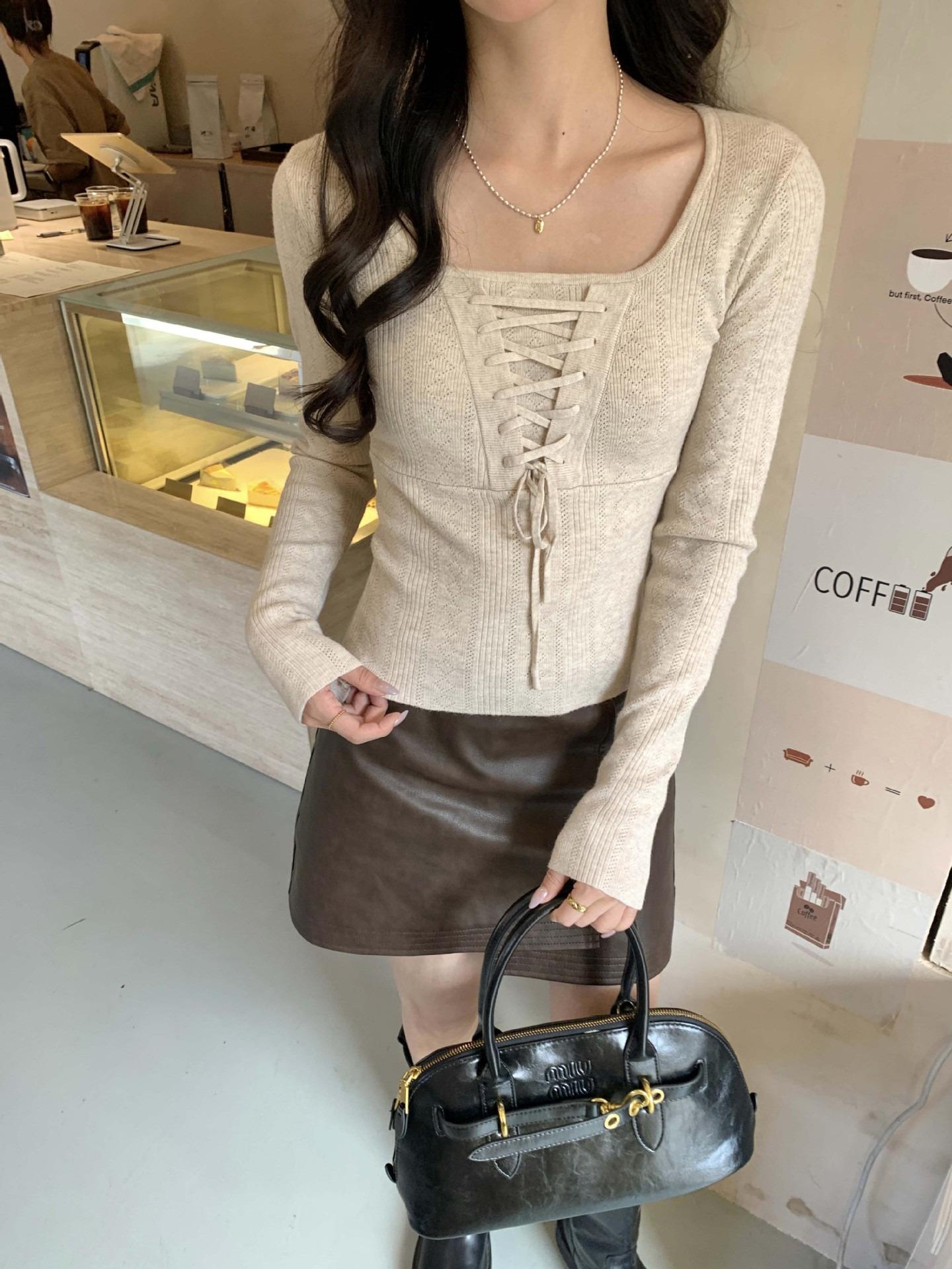 #C3574韓系可調節綁帶女針織