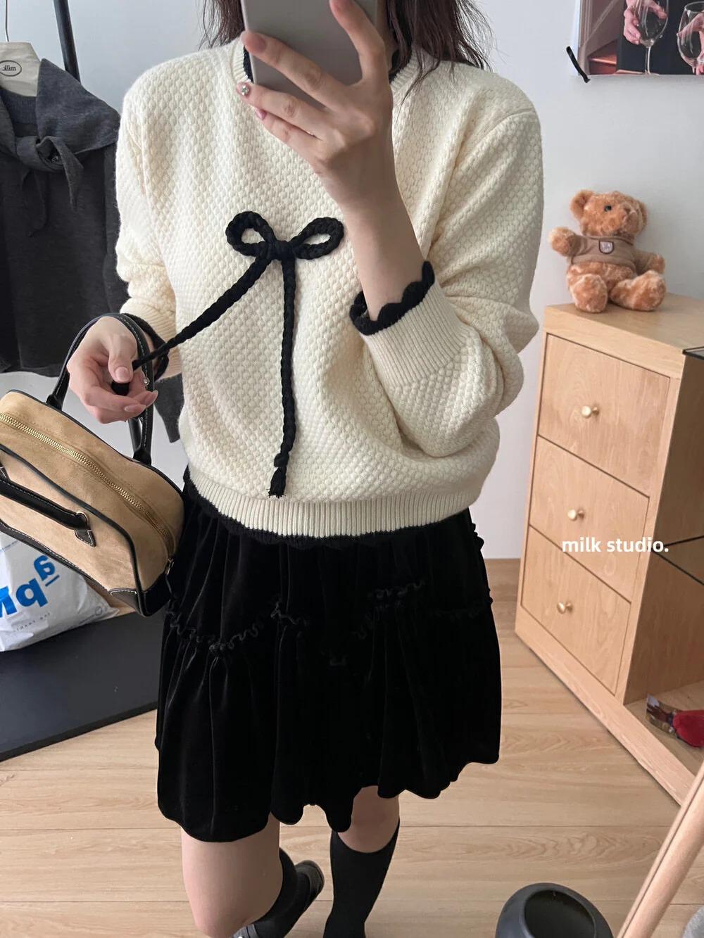 #C3660韓版撞色蝴蝶結保暖毛衣