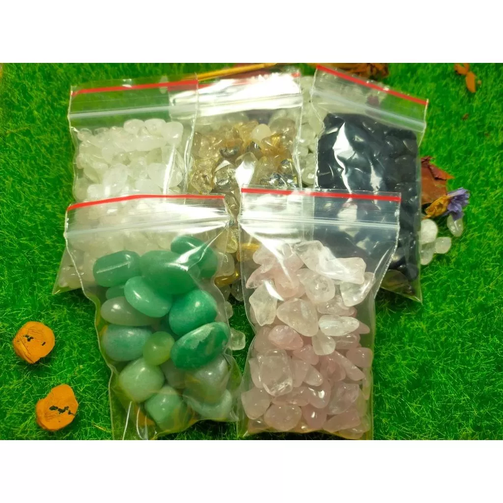 五行碎石 白水晶 東菱玉 黑曜石 粉水晶 鈦晶