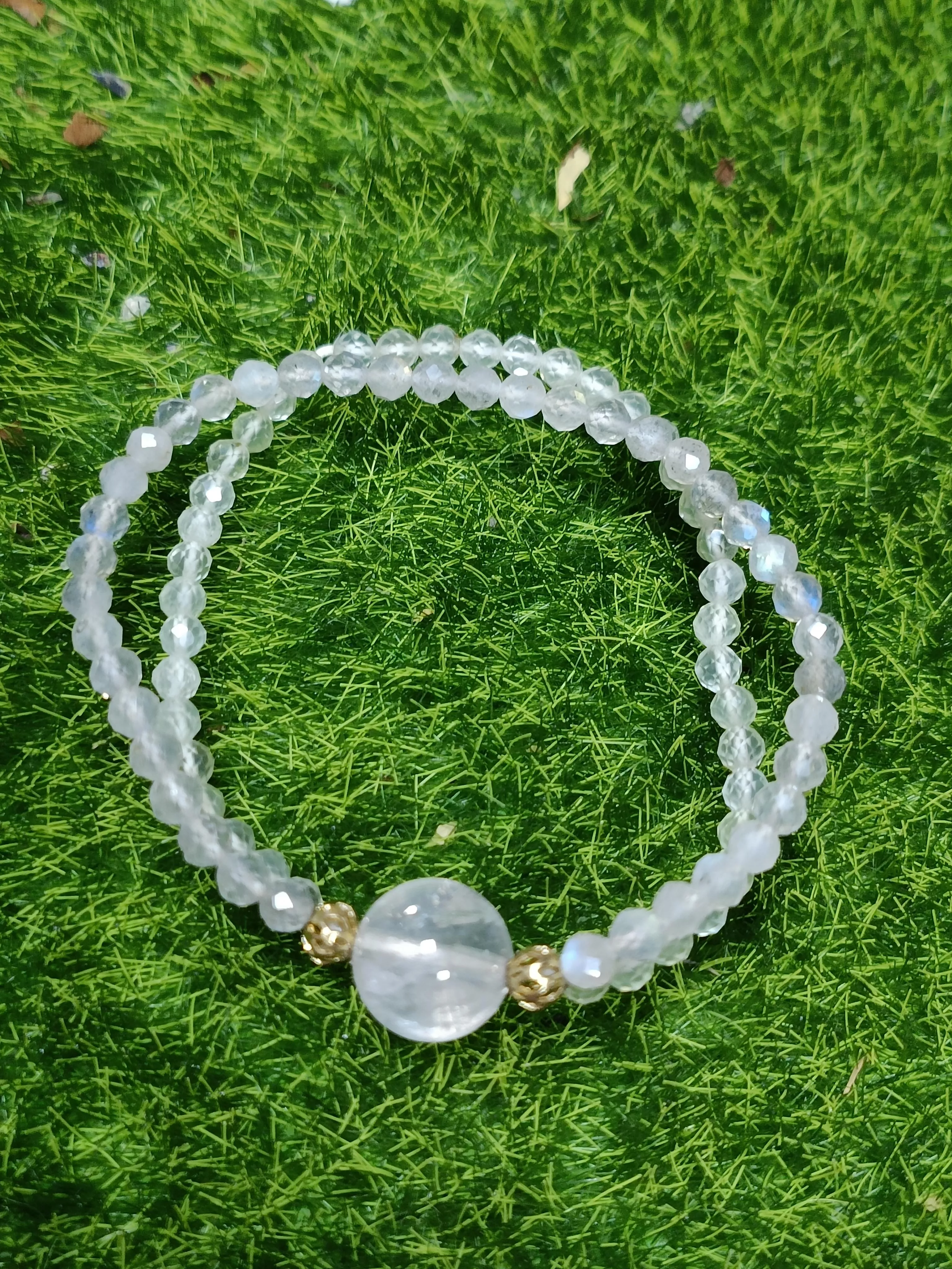 白月光石_葡萄石_粉晶設計手鏈