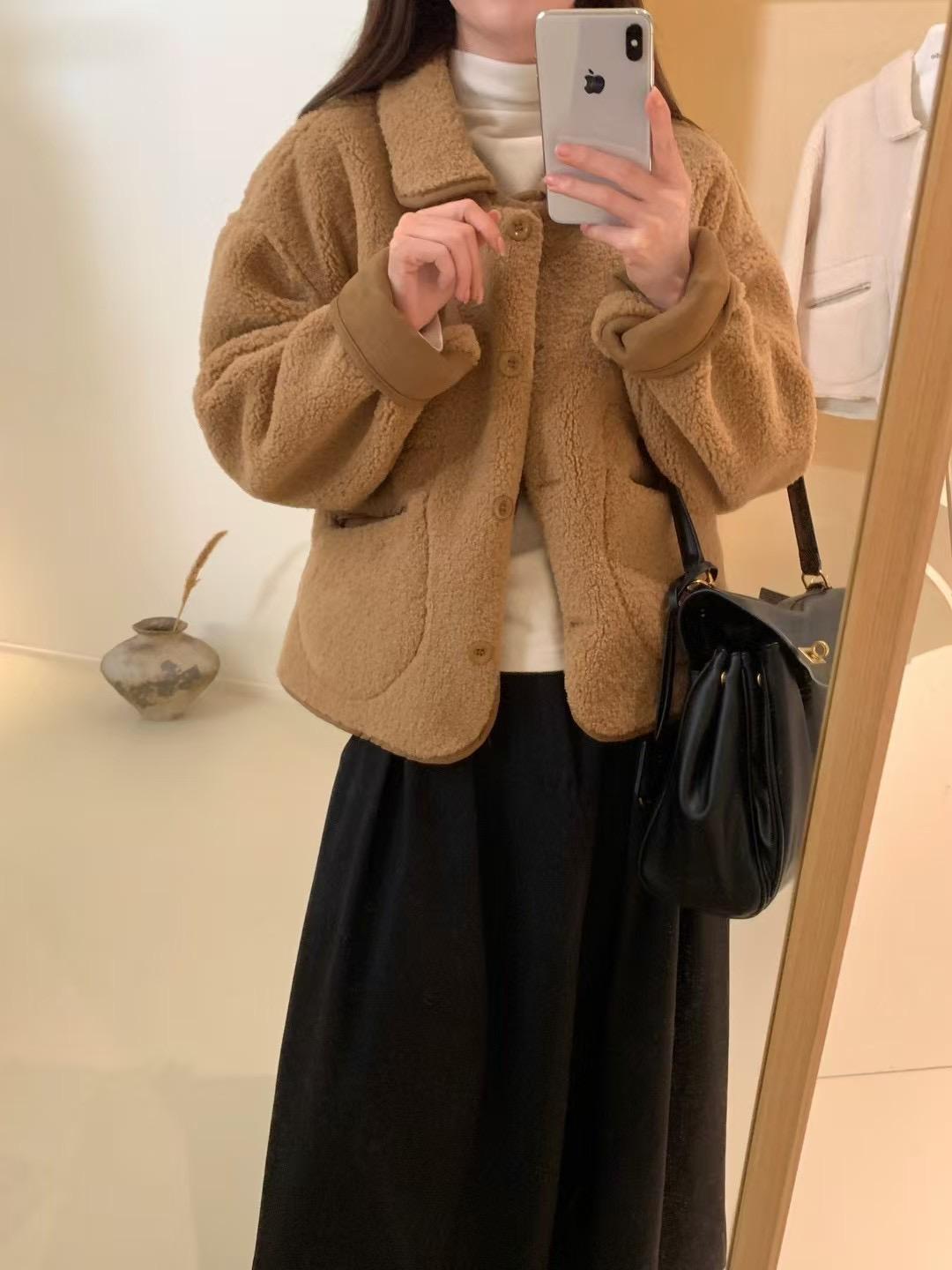 QQ小熊羔羊毛翻領外套（預購）