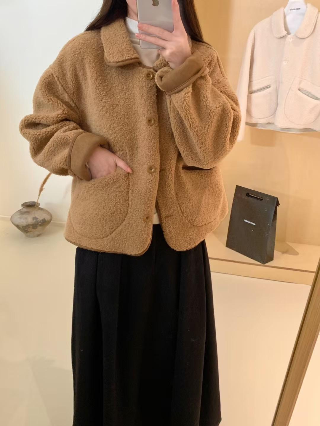 QQ小熊羔羊毛翻領外套（預購）
