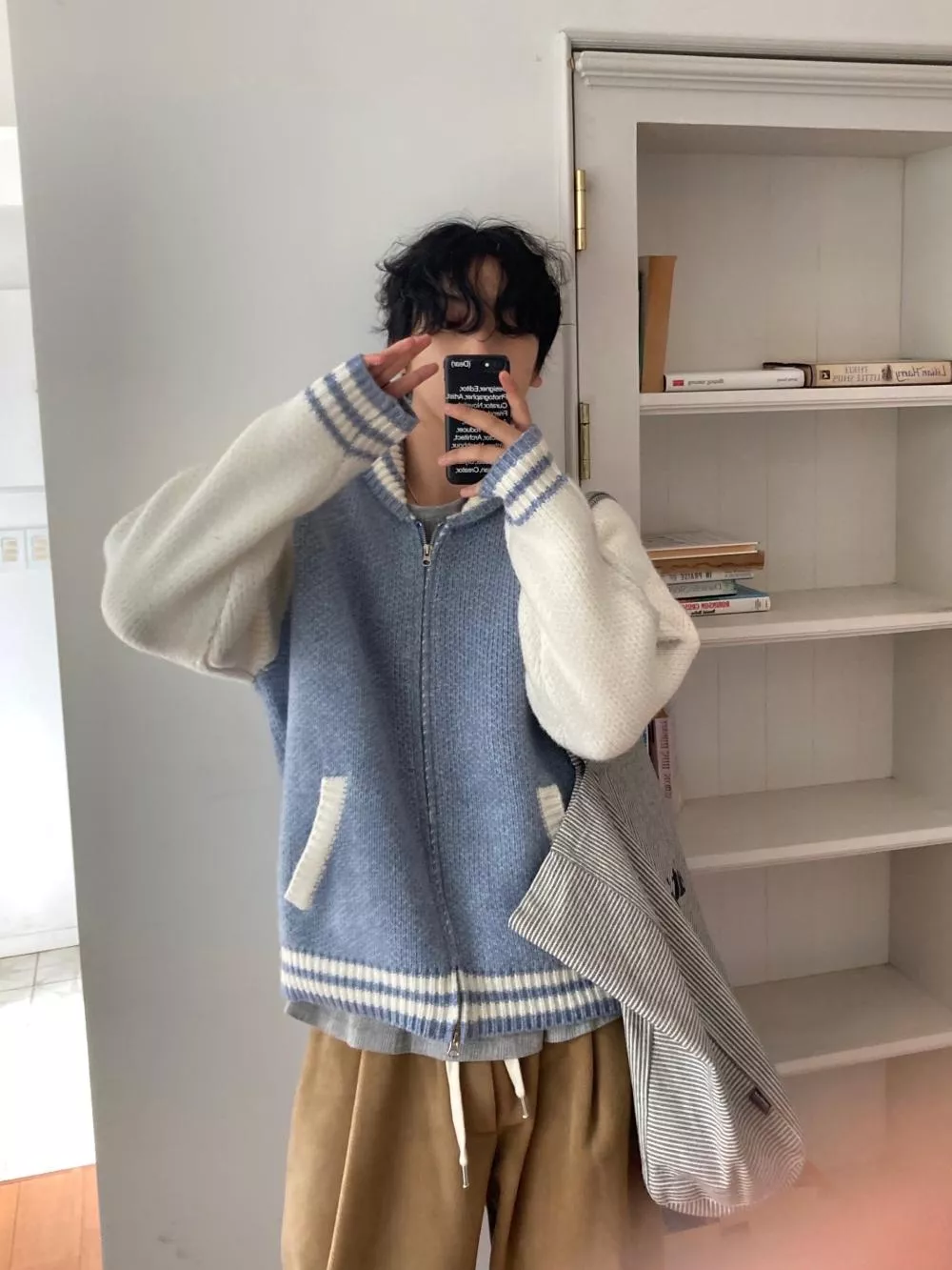 NF07 高級感配色羊毛針織拉鍊杉