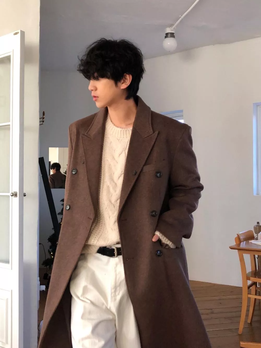 NH09 法式復古巧克力色 雙排扣羊毛大衣