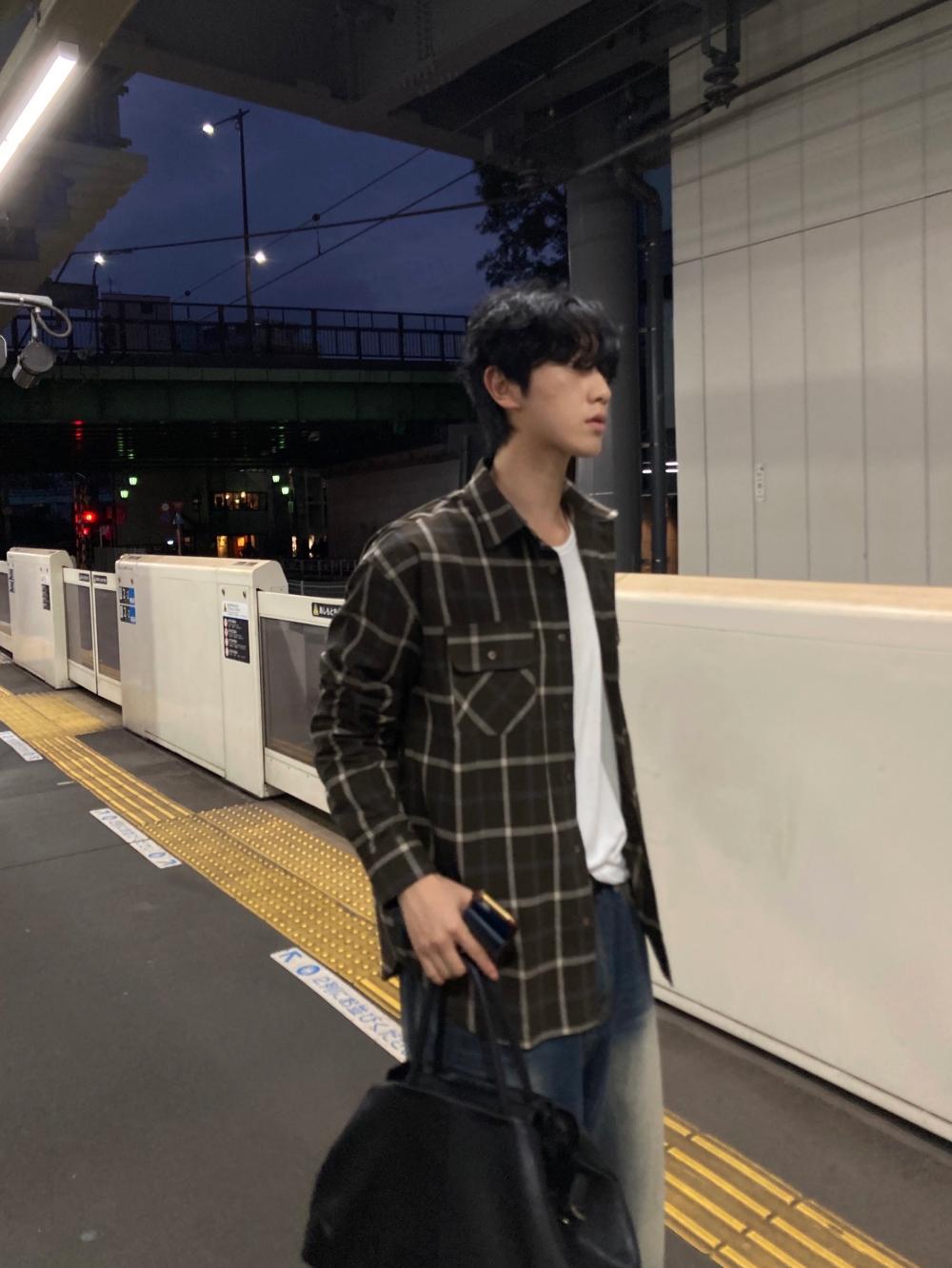 NL12 復古東京 格紋口袋襯衫