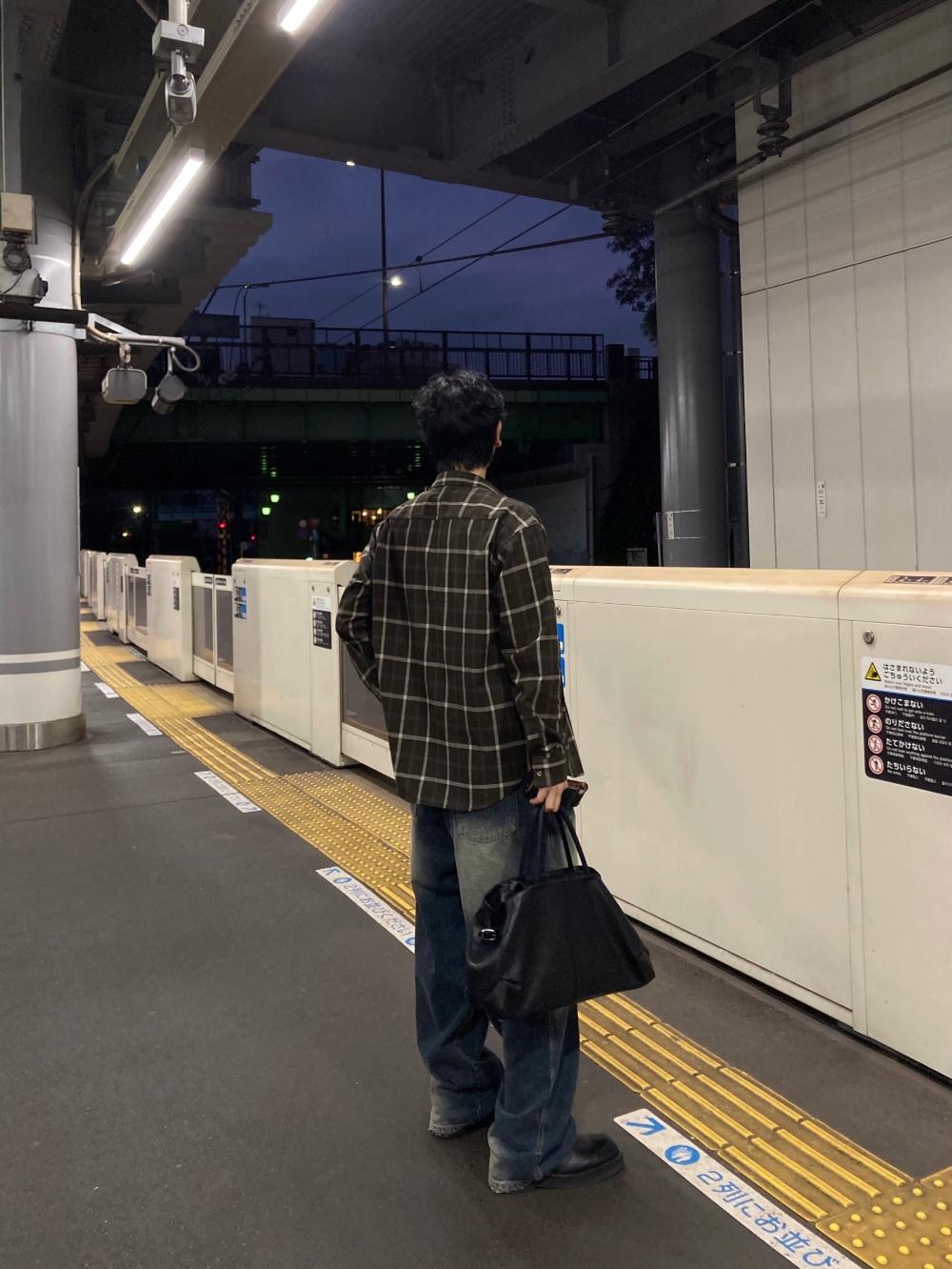 NL12 復古東京 格紋口袋襯衫