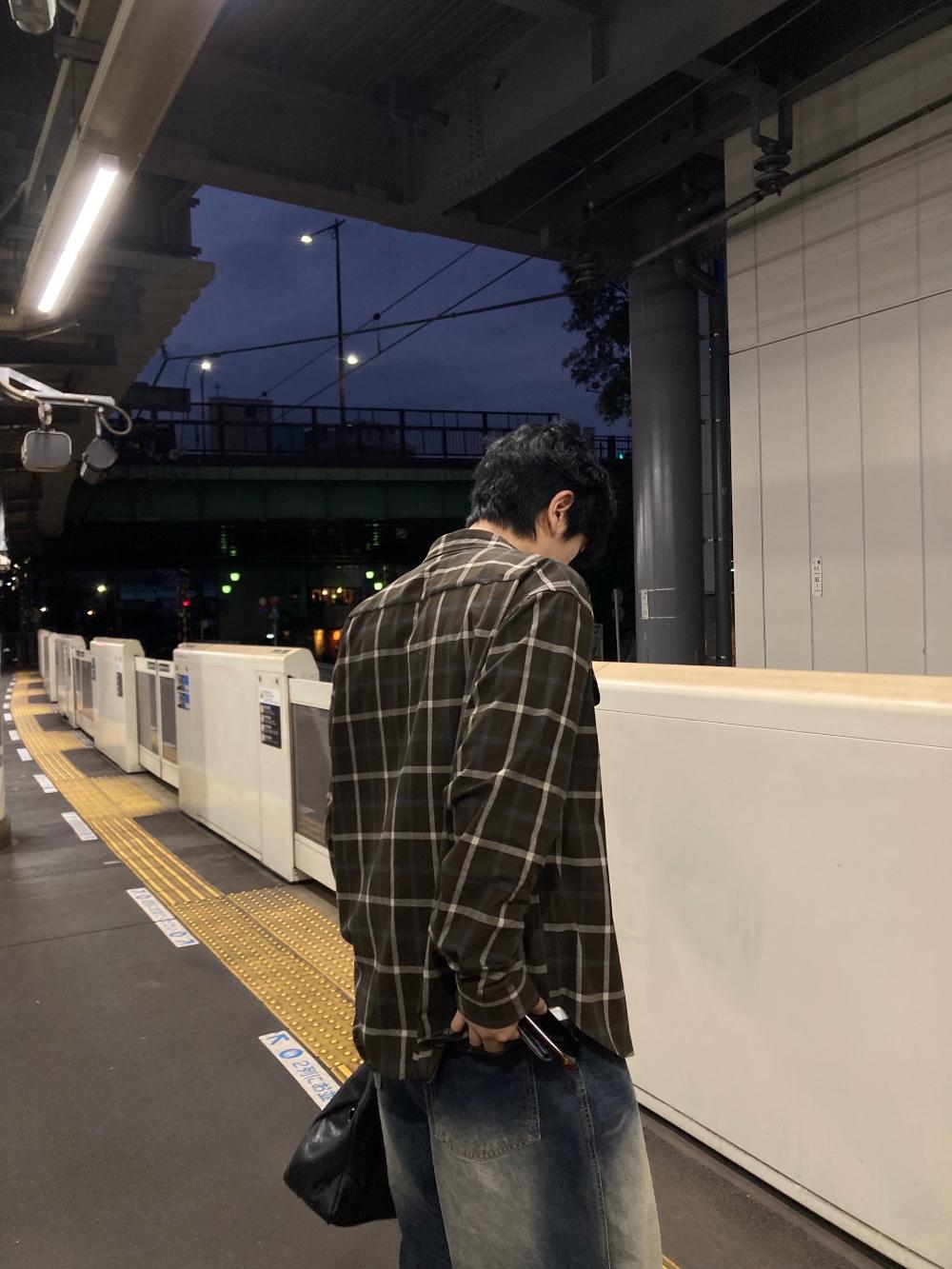 NL12 復古東京 格紋口袋襯衫