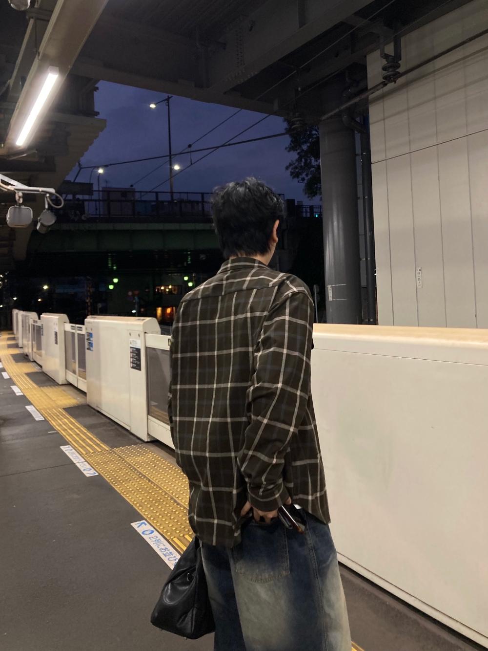 NL12 復古東京 格紋口袋襯衫