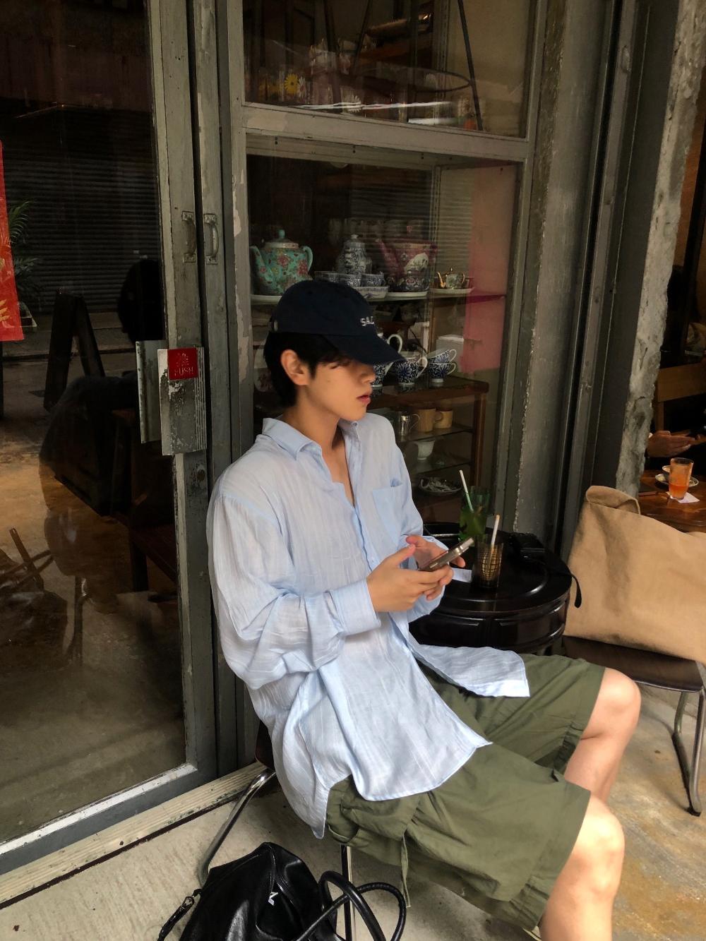 NL05 慵懶港風 條紋口袋襯衫