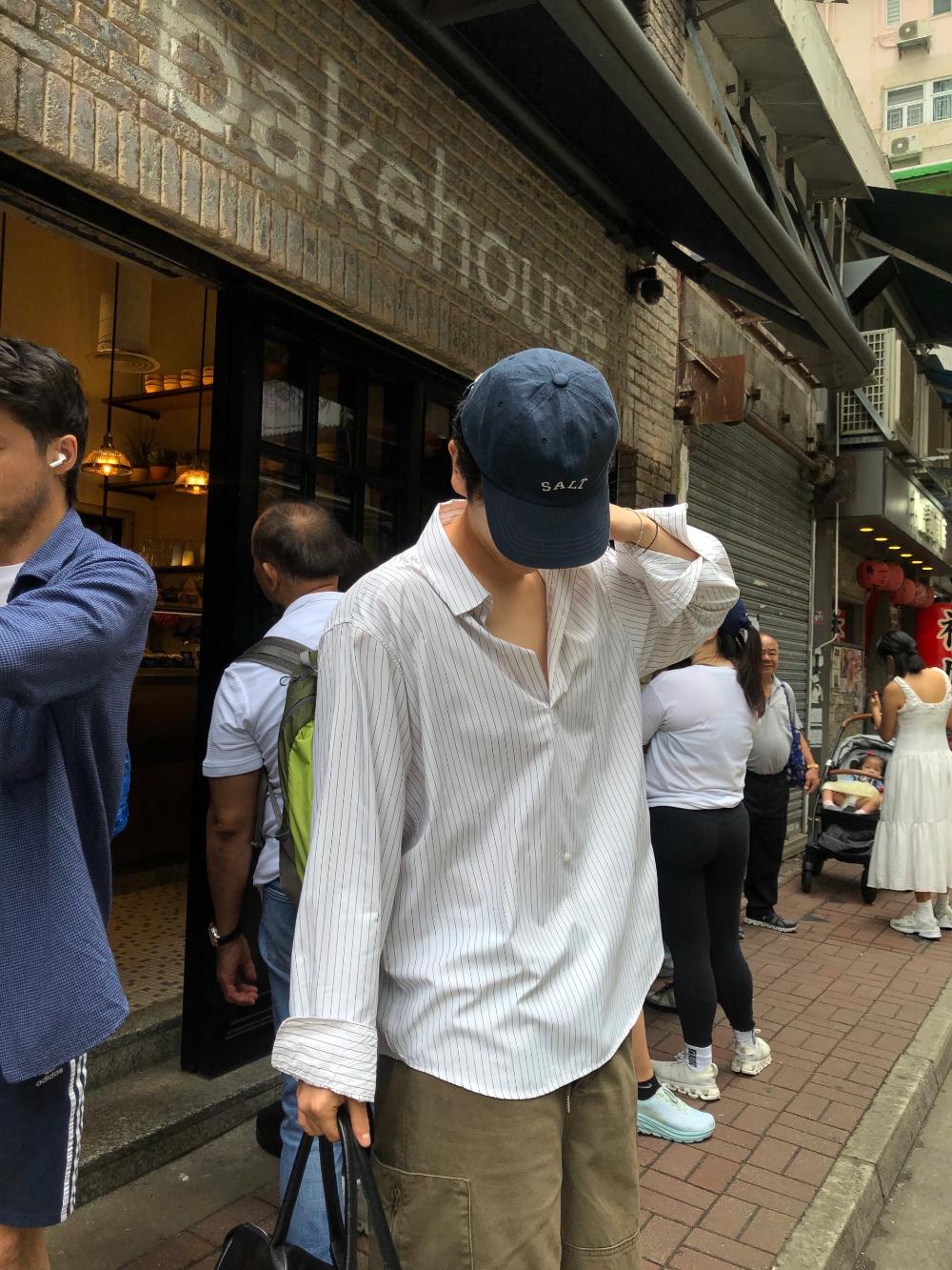 NL01 法式慵懶半領 天絲條紋襯衫上衣