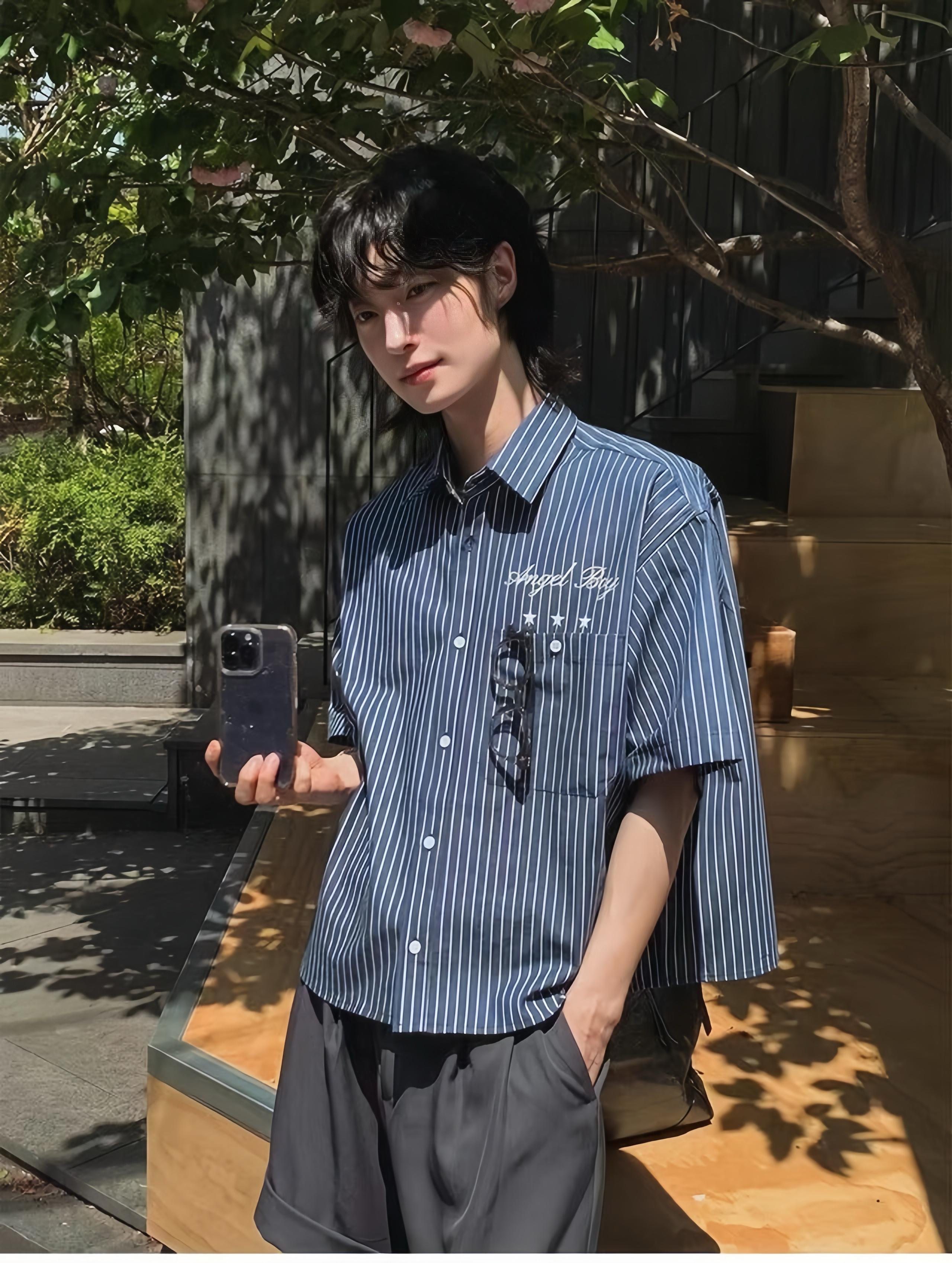 NL31 天使男孩 條紋短版襯衫