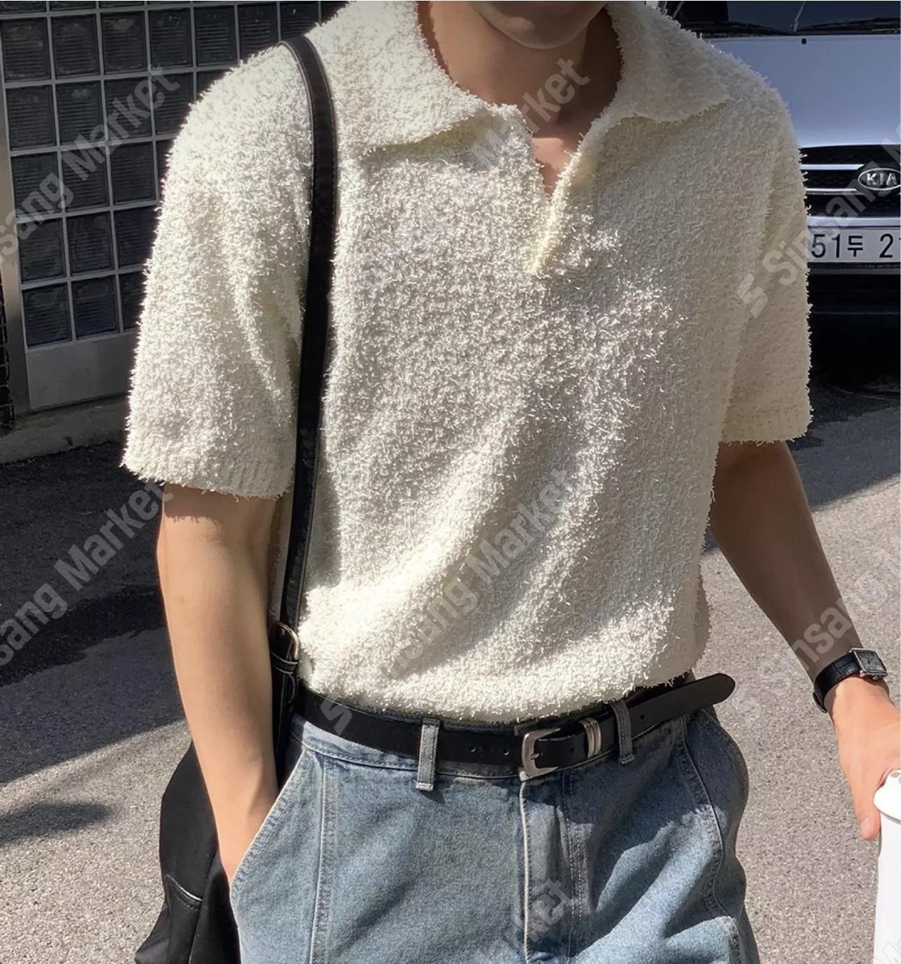 [檔口斷貨特賣 只開24小時］圈圈紗翻領短袖針織衫