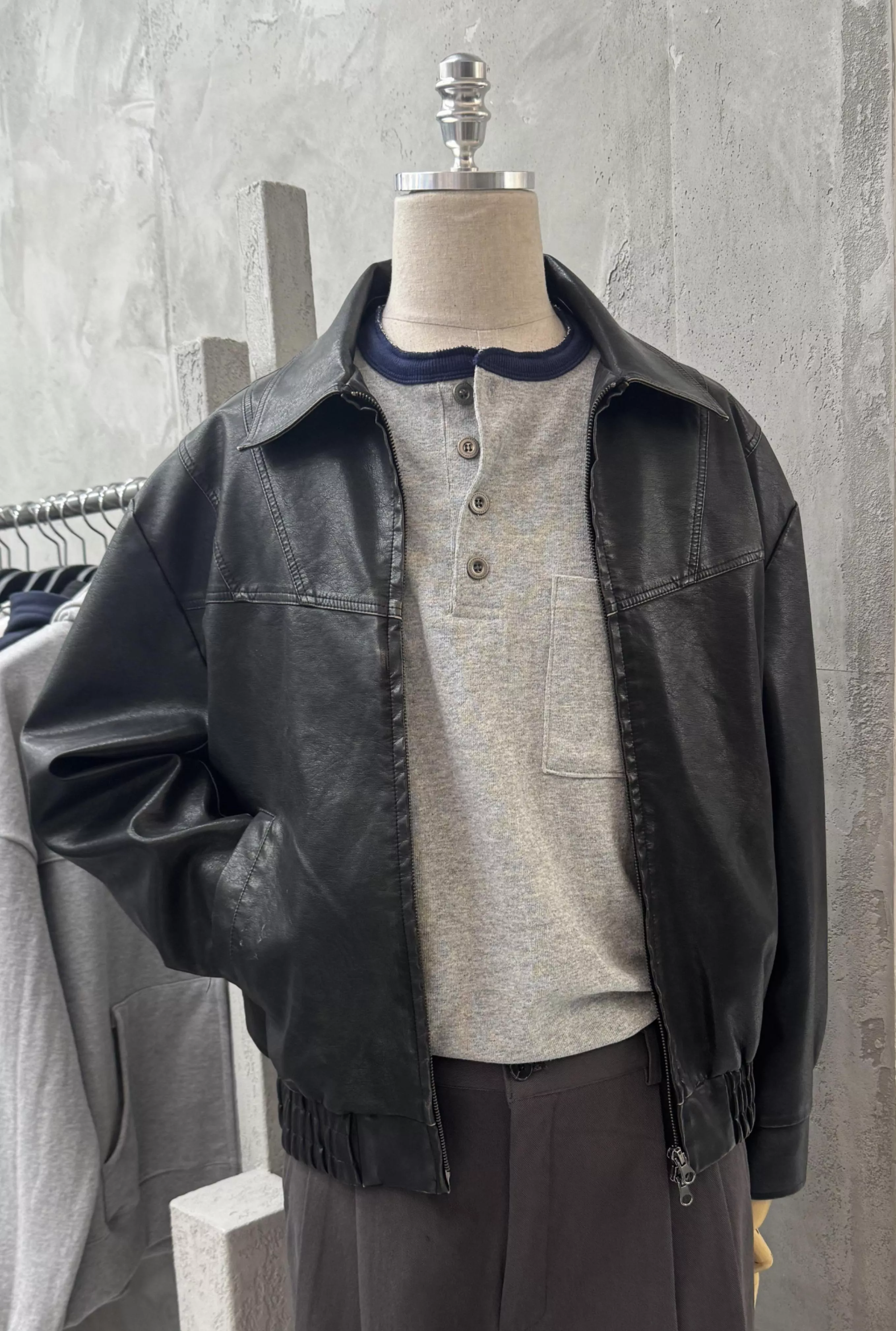 CB23_Vintage古著做舊 皮革水洗夾克