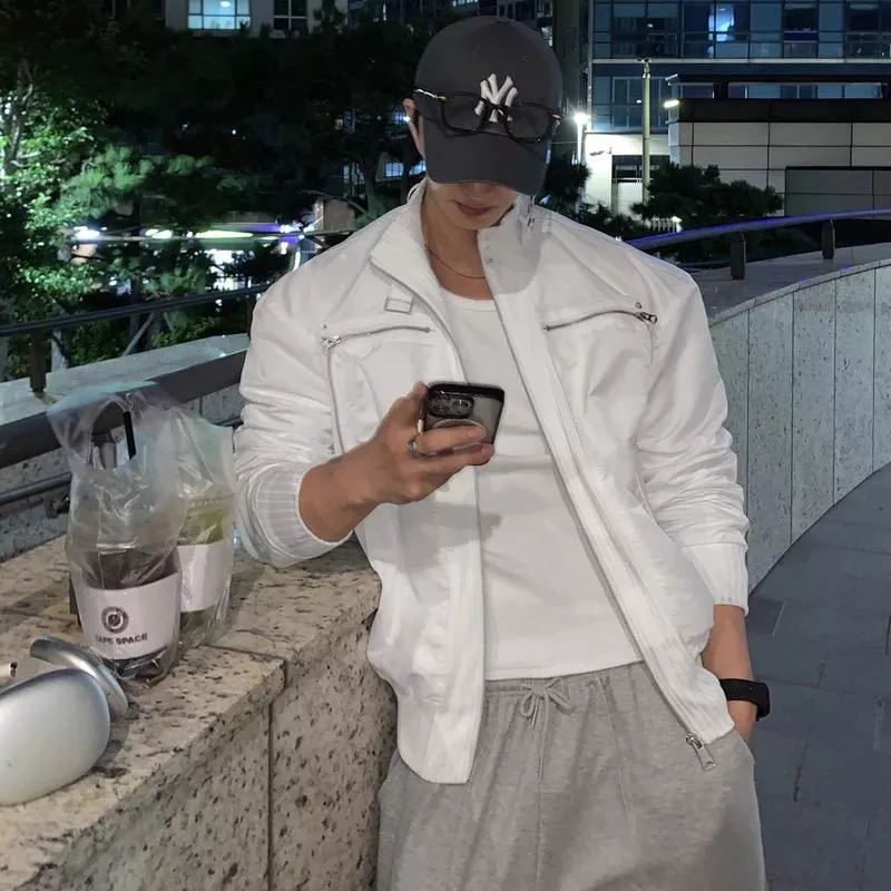 CE24_羅紋拼接 直筒拉鍊 防風外套