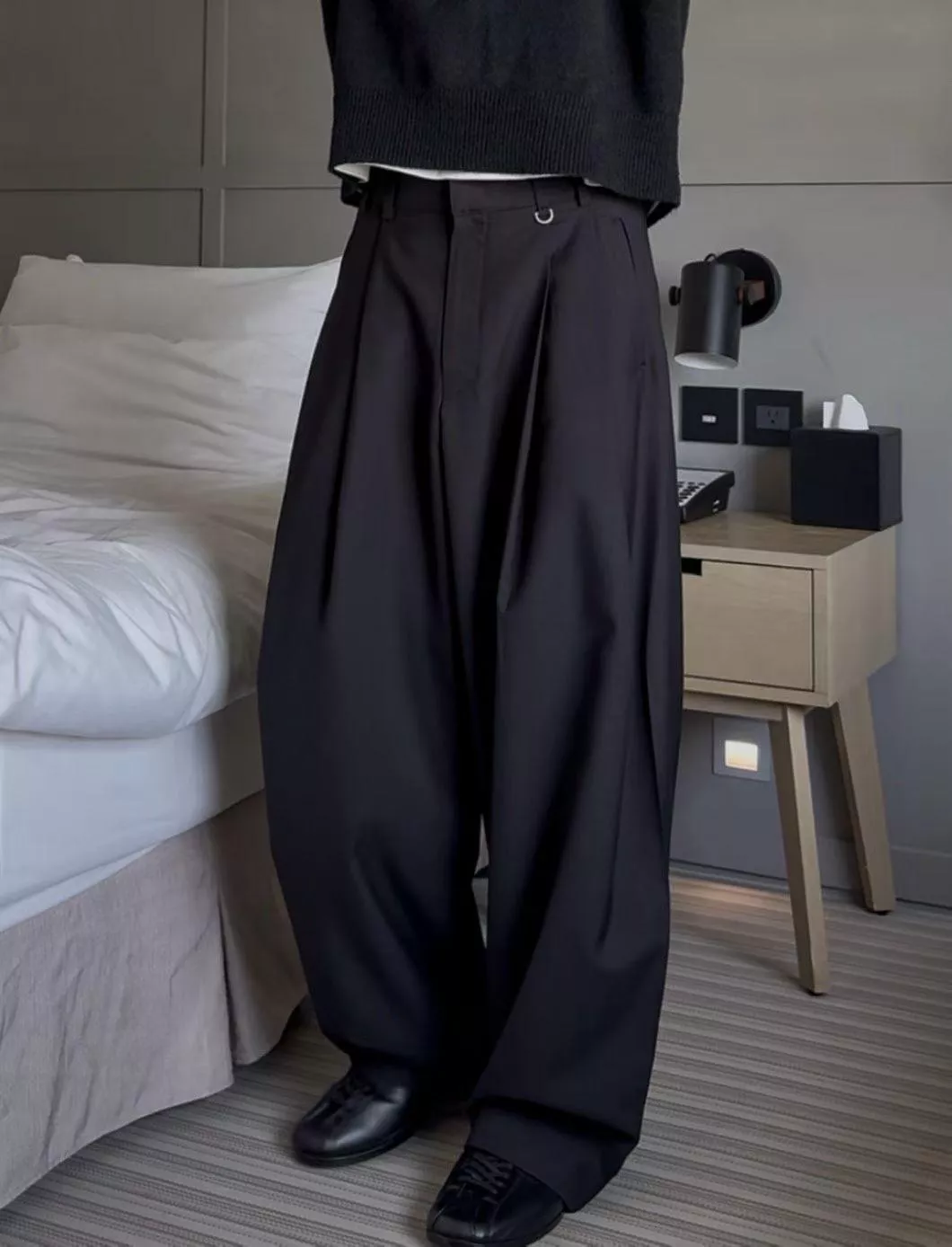 CE25_垂墜感寬鬆 雙摺西裝褲