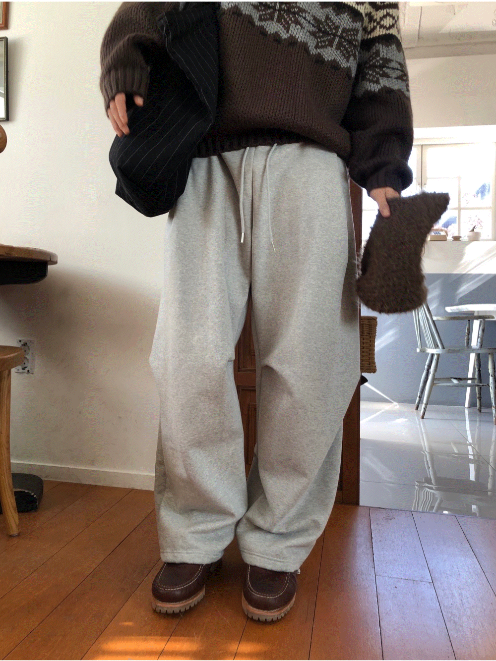 CF20_玫瑰色 彎曲抓絨棉褲