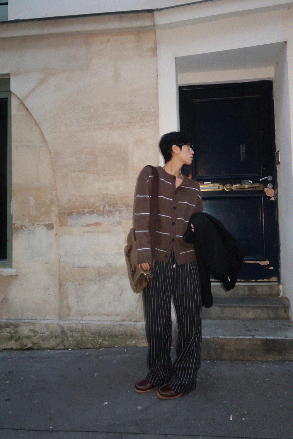 CH11_質感羊毛 條紋抽繩褲