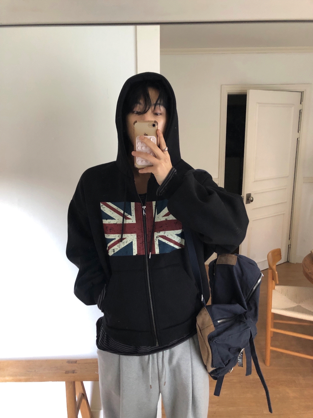 CH15_英倫復古 印刷拉鍊衫