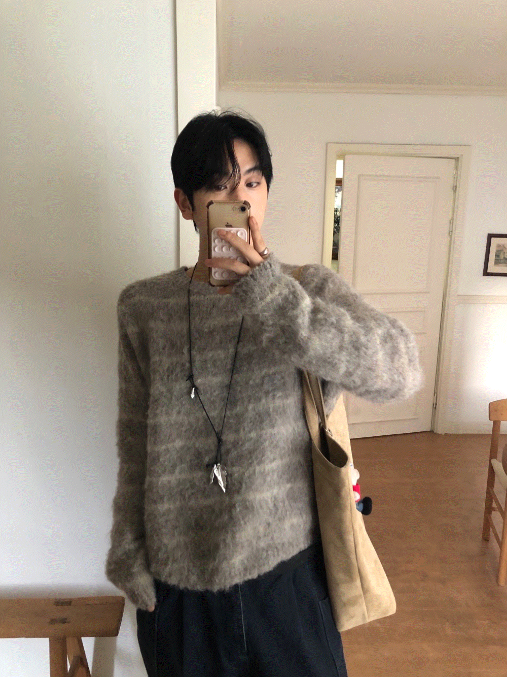 CH18_梅洛尼 羊毛馬海毛條紋針織