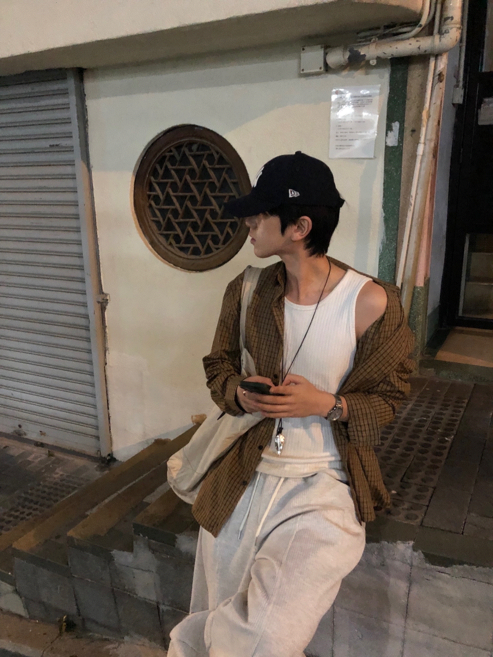 CJ05_經典華夫格 拼接針織褲