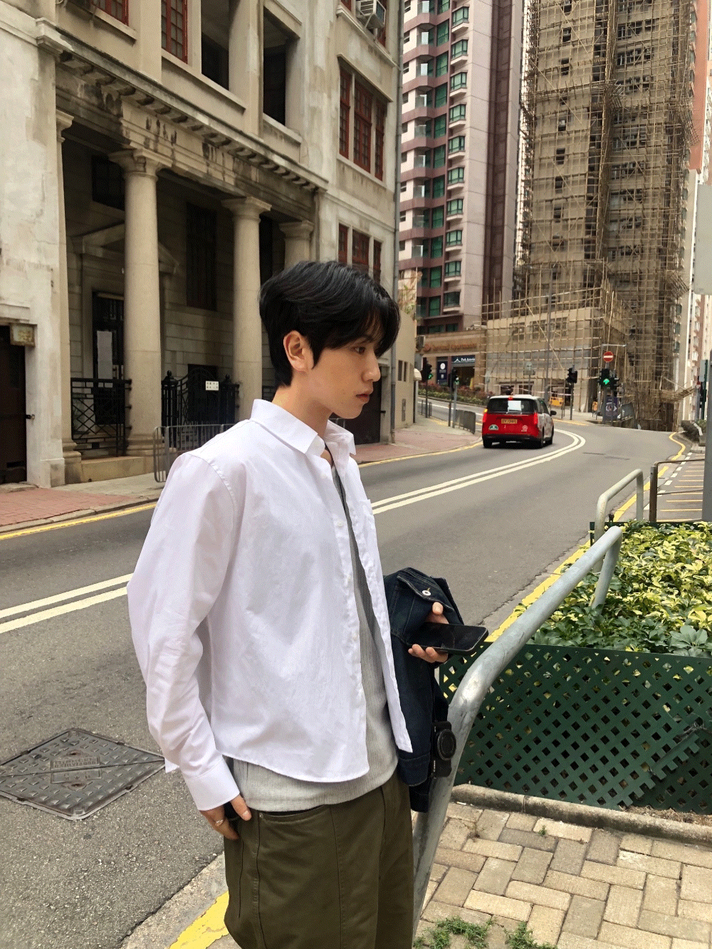 CJ12_城市春天 口袋短版長袖襯衫