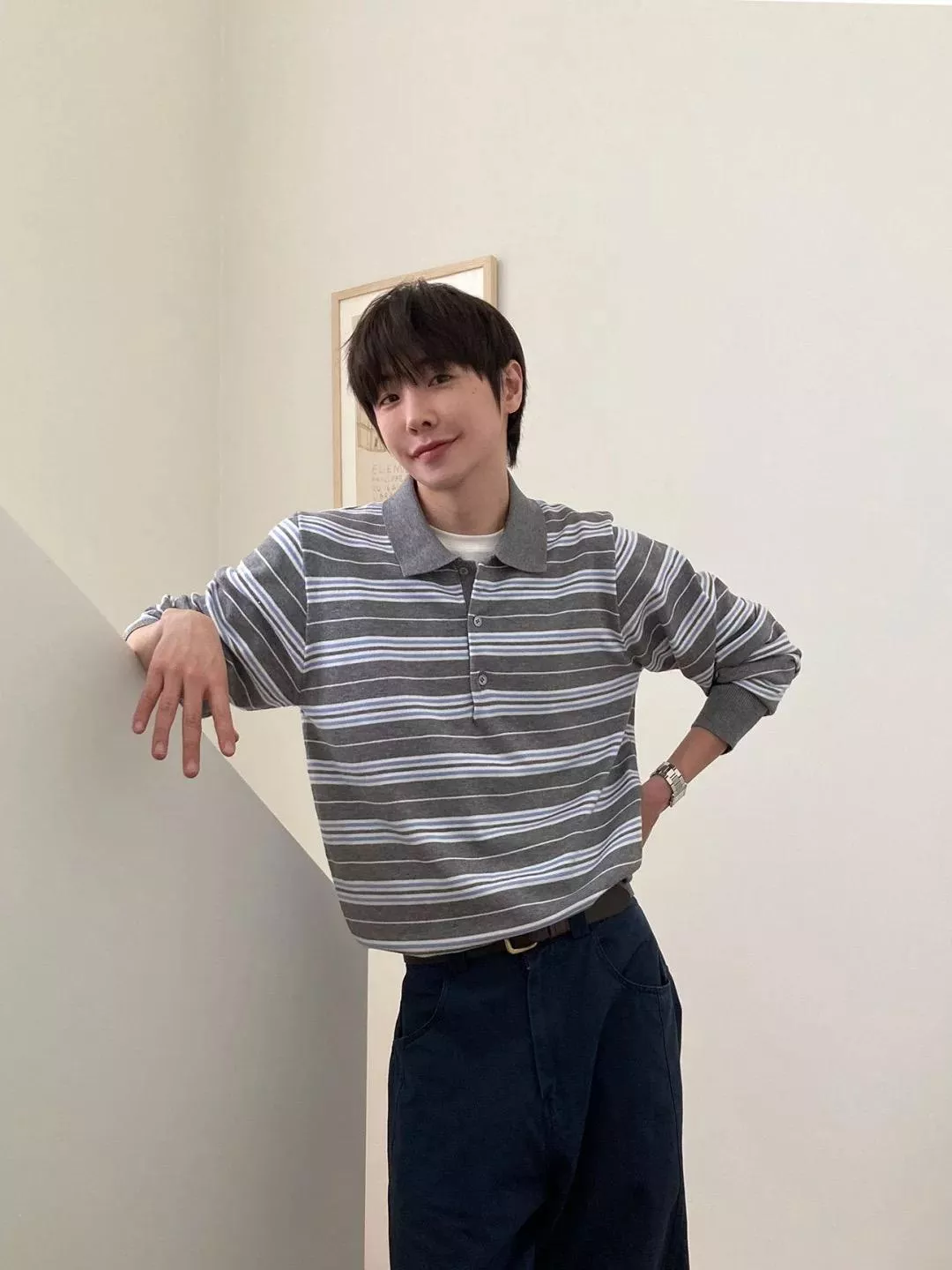 CH27_老錢風 條紋翻領針織上衣