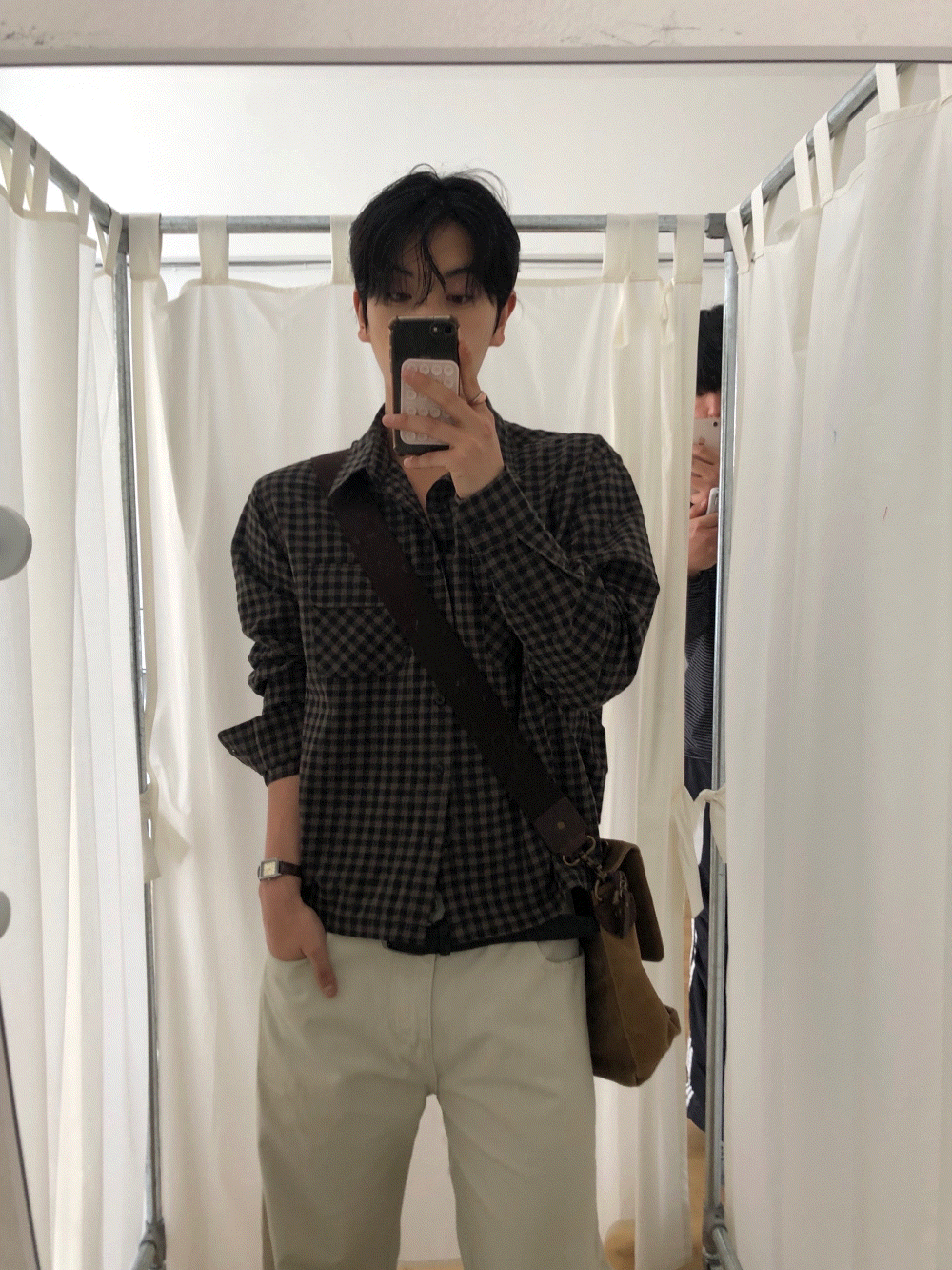 CK10_微風格紋 短板襯衫