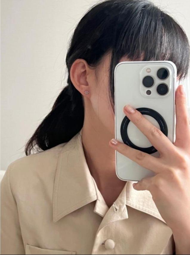 現貨 金屬球小花耳環