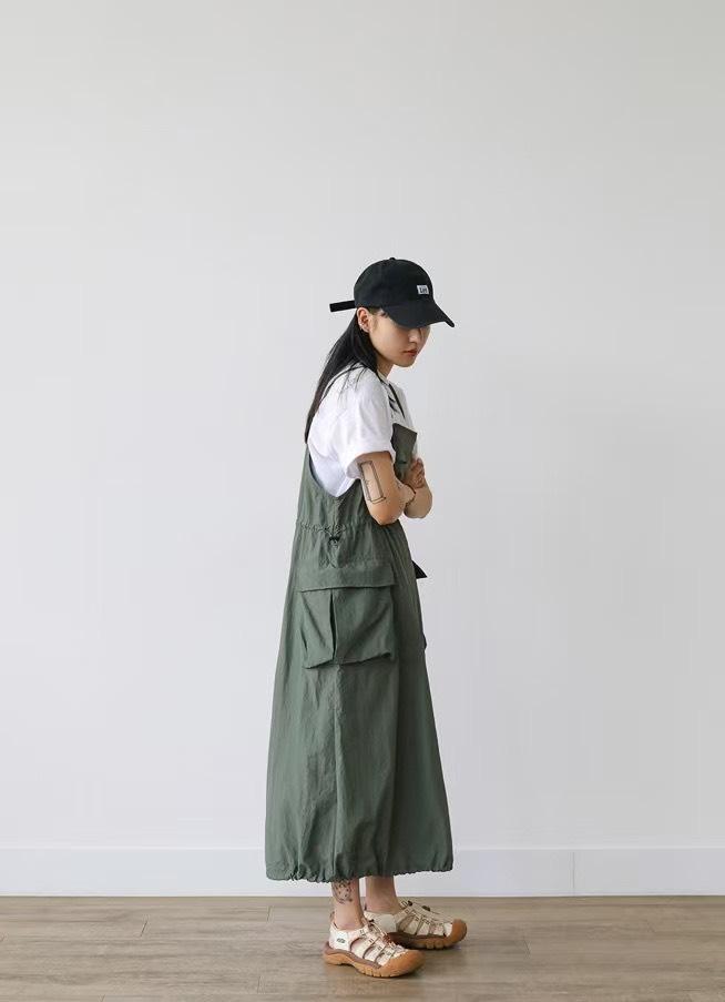 尼龍大口袋工裝裙