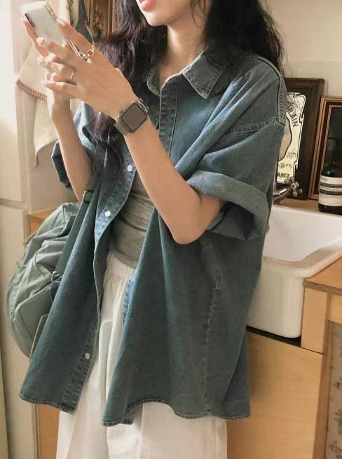 丹寧短袖襯衫