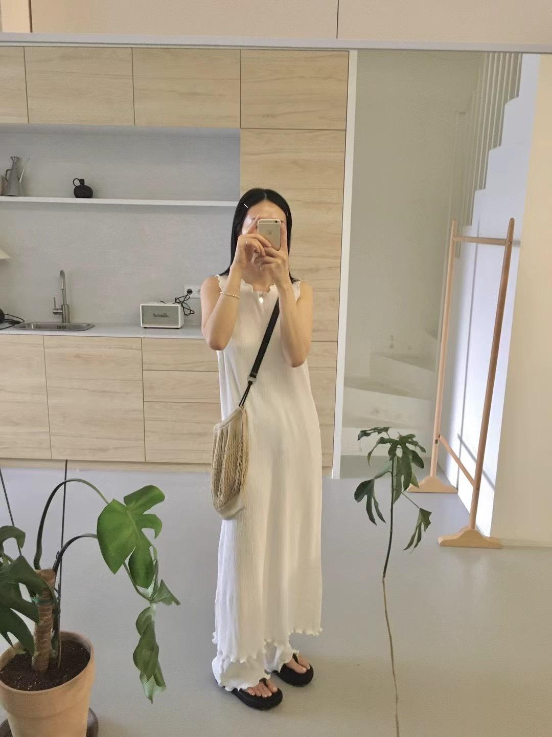 雲朵捲邊無袖洋裝 寬褲