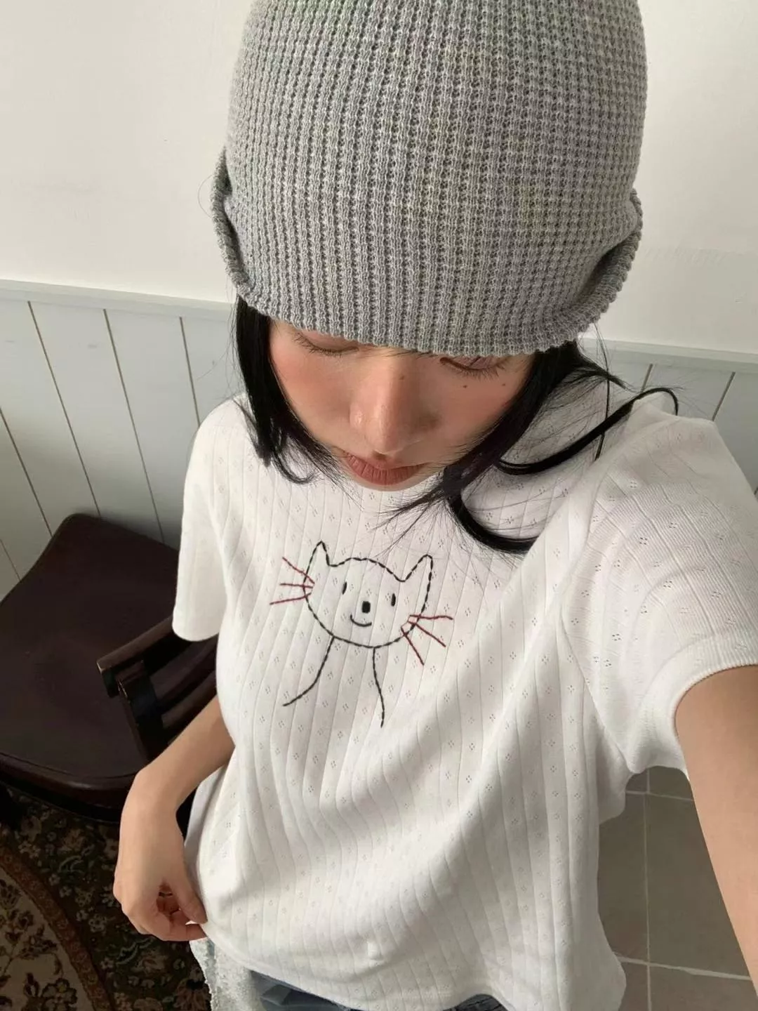 手繪貓咪短版t