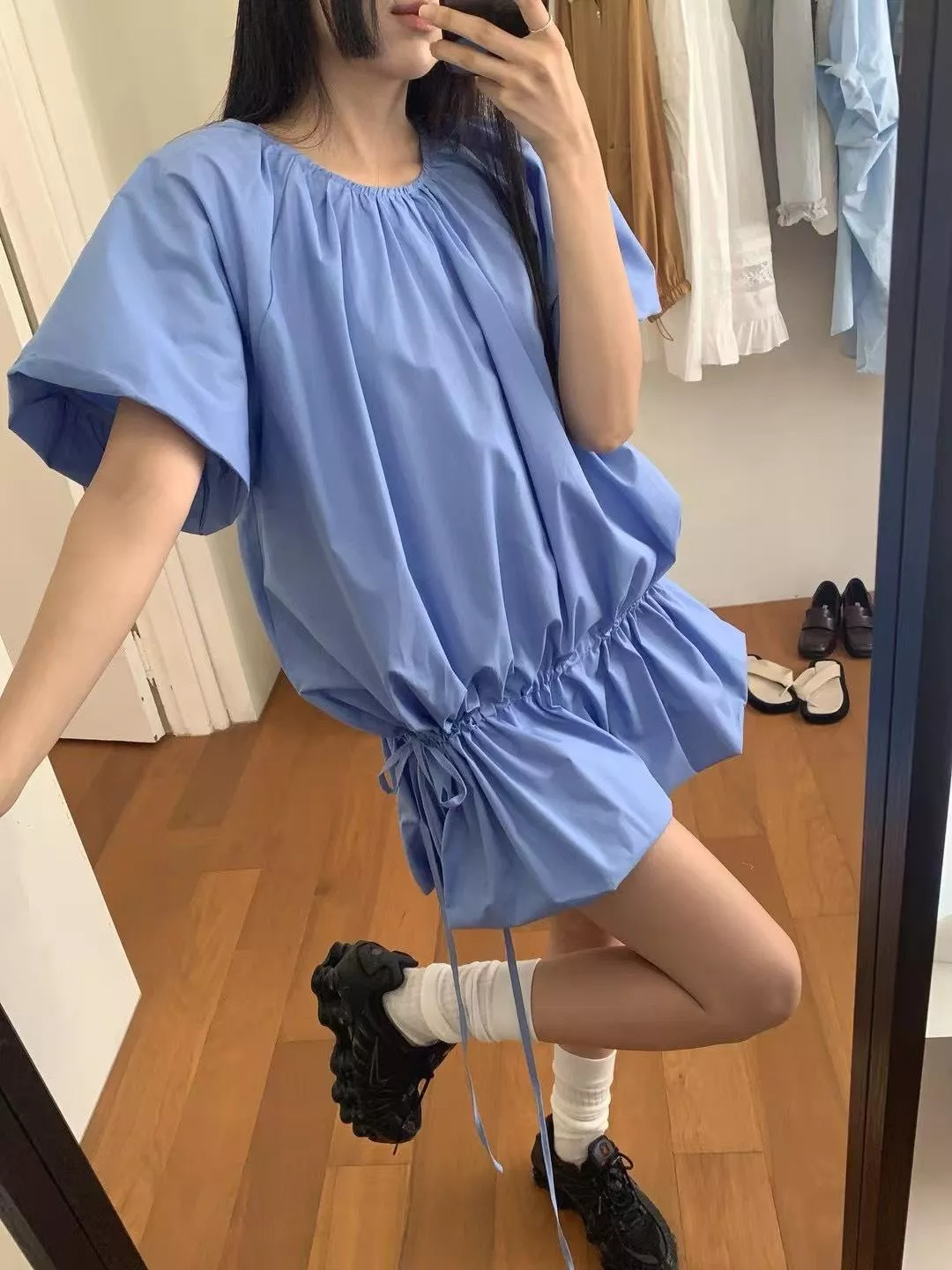 抽繩花苞連身裙