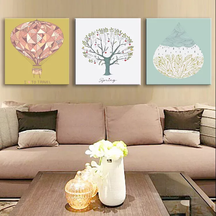 無框掛畫 | 現代壁畫三件組 | 熱氣球