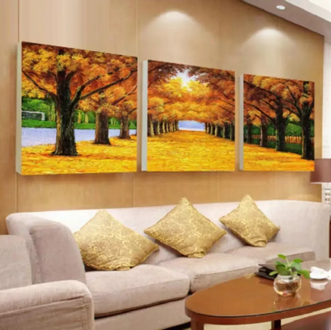 無框掛畫 | 現代壁畫三件組 | 秋楓