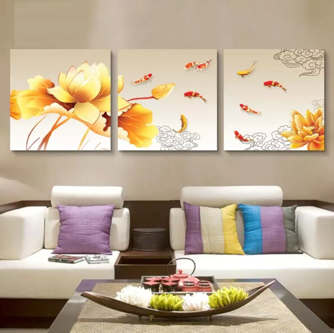 無框掛畫 | 現代壁畫三件組 | 九鯉