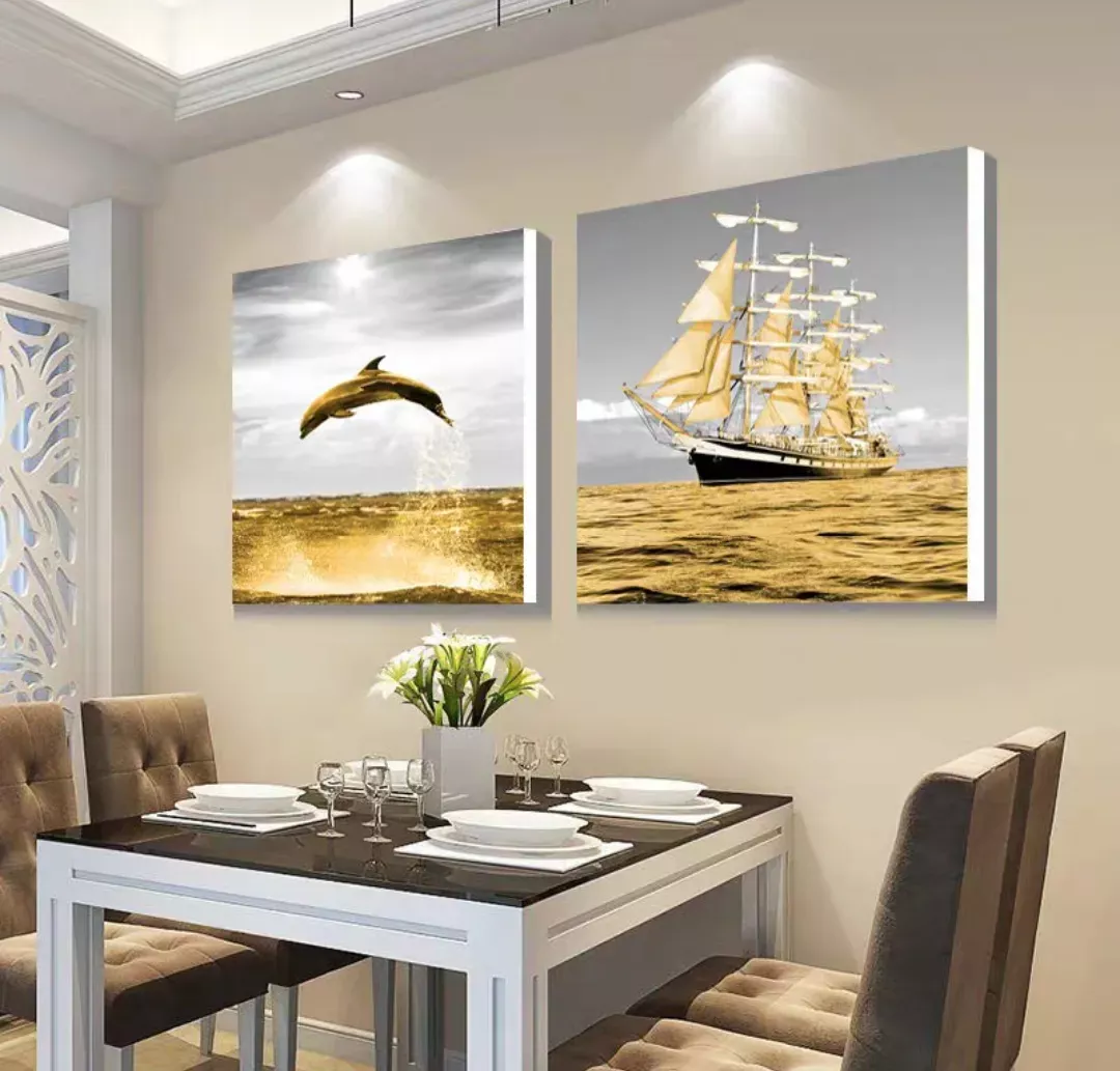無框掛畫 | 現代壁畫二件組 | 鯨躍帆船