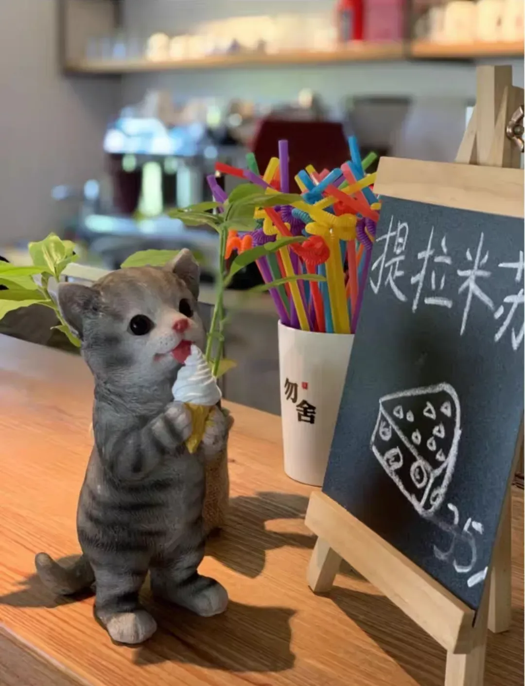 創意擺件-吃冰條紋貓