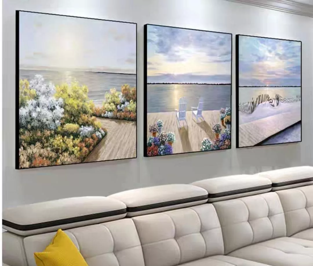 無框掛畫 | 現代壁畫三件組 | 海灘黑邊