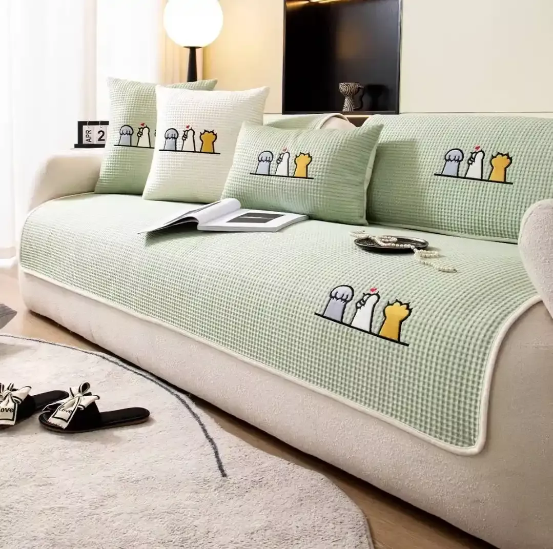 涼感沙發墊-小貓綠
