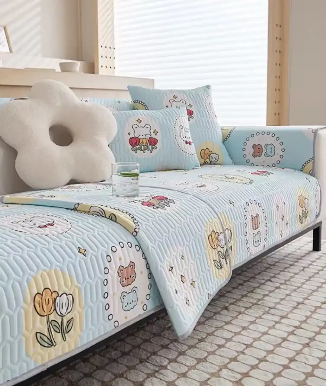 涼感乳膠沙發墊-浣熊藍