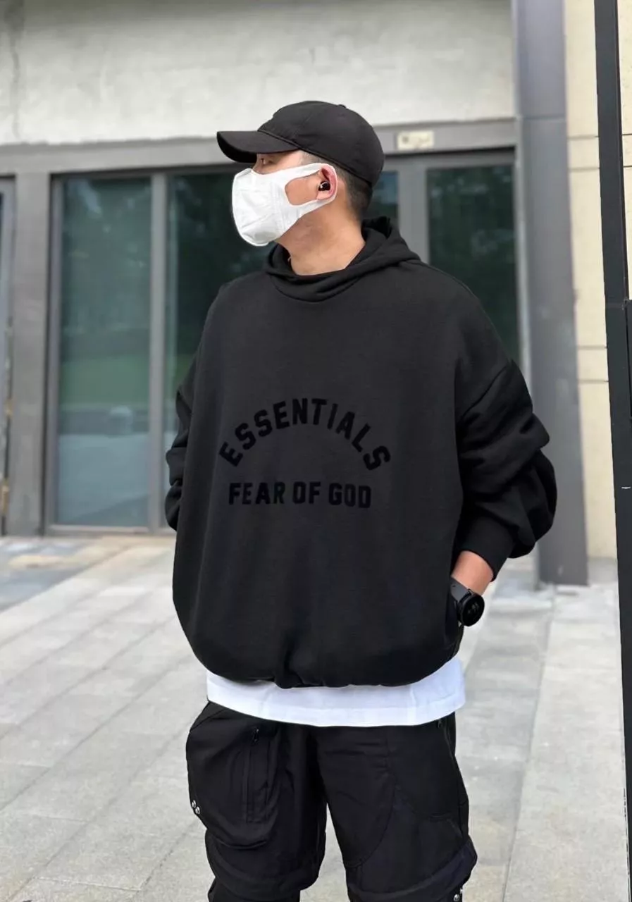 Fear Of God Essentials 23ss Hoodie Jet Black 圓弧字體帽TEE