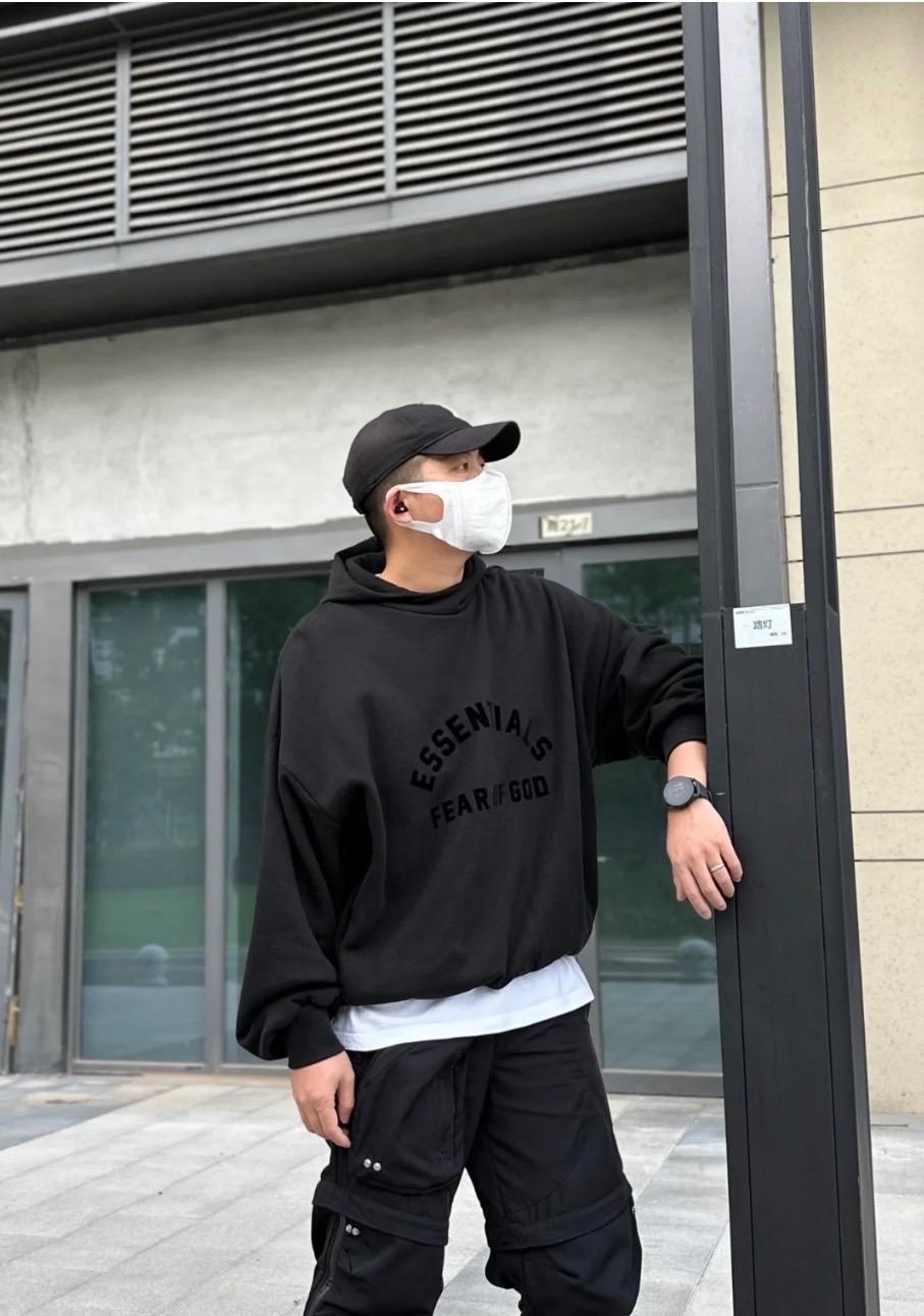 Fear Of God Essentials 23ss Hoodie Jet Black 圓弧字體帽TEE