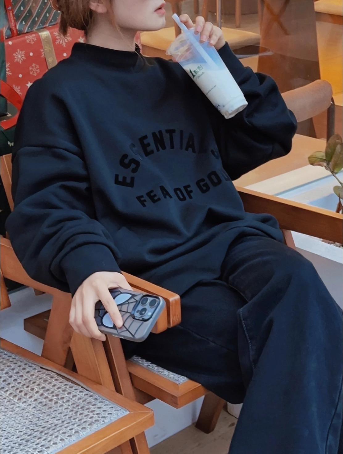 Fear Of God Essentials 23SS Hoodie Jet Black 圓弧字體大學TEE