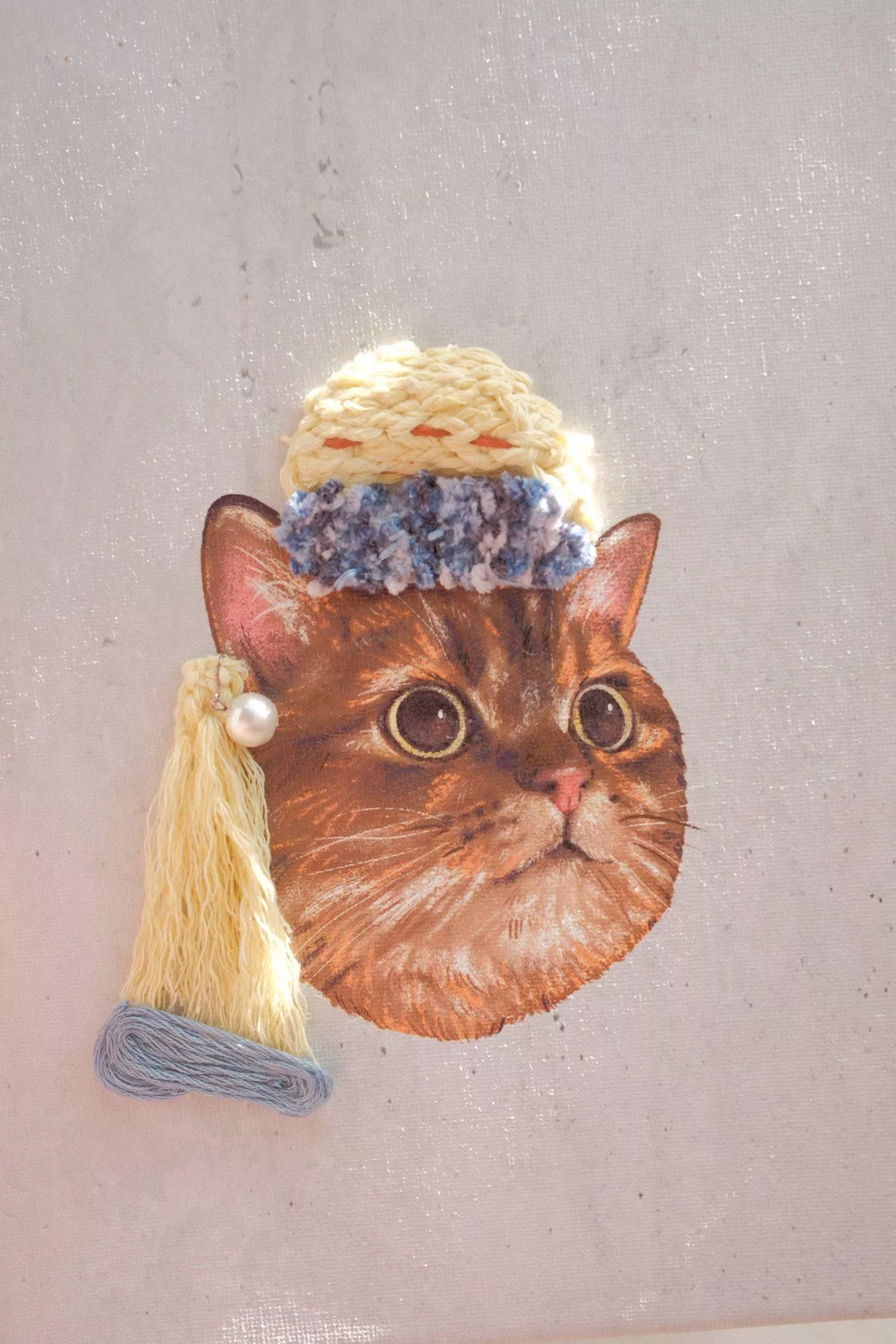 寵物編織畫/戴著珍珠耳環的貓