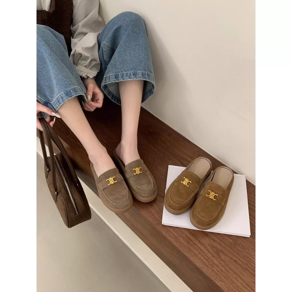 🇰🇷正韓真皮電鍍金凱旋門釦軟底半拖